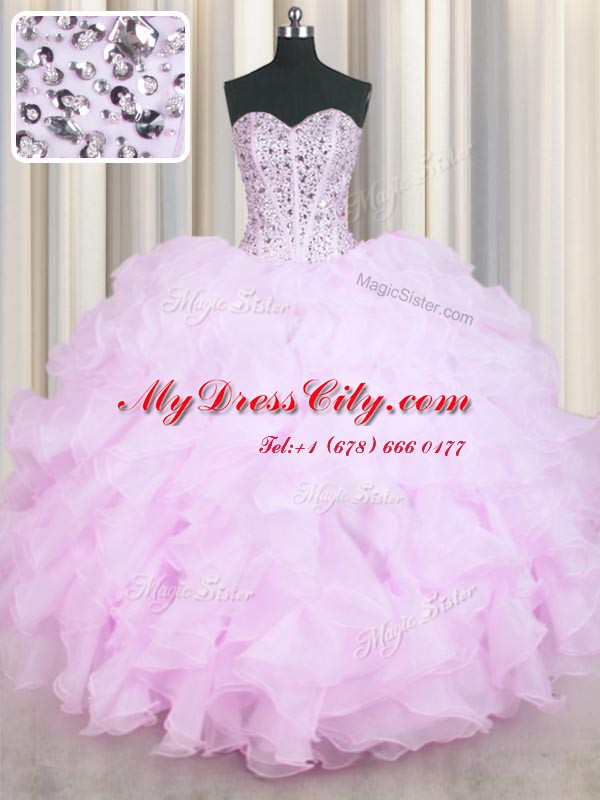 High Class Mermaid Floor Length Lilac Quinceanera Dress Sweetheart Sleeveless Lace Up