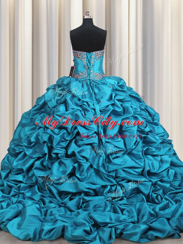 Sleeveless Brush Train Lace Up Beading and Embroidery and Ruffled Layers and Pick Ups Sweet 16 Quinceanera Dress