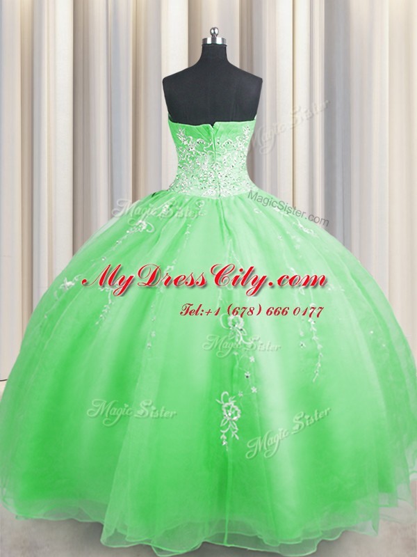 Zipper Up Sleeveless Organza Zipper Quince Ball Gowns for Military Ball and Sweet 16 and Quinceanera
