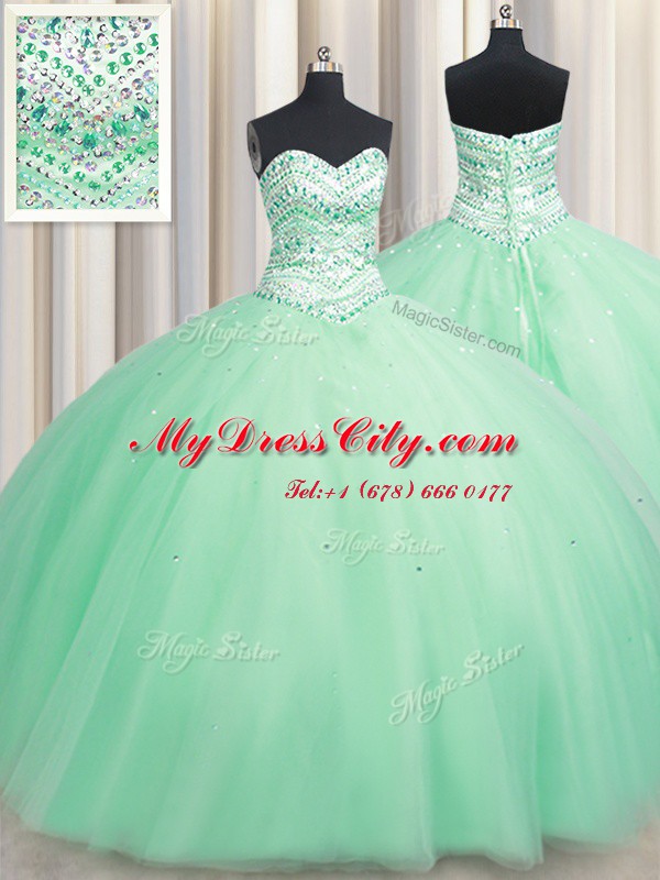 Apple Green Sweetheart Lace Up Beading Vestidos de Quinceanera Sleeveless