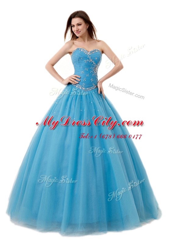 Sweetheart Sleeveless Tulle 15th Birthday Dress Beading and Ruching Lace Up