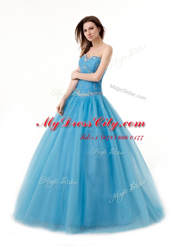Sweetheart Sleeveless Tulle 15th Birthday Dress Beading and Ruching Lace Up