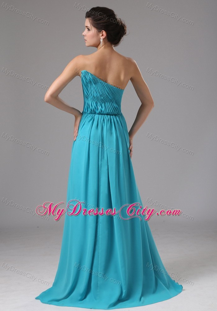 Auqa Blue Single Shoulder Ruching High Slit Dress for Prom