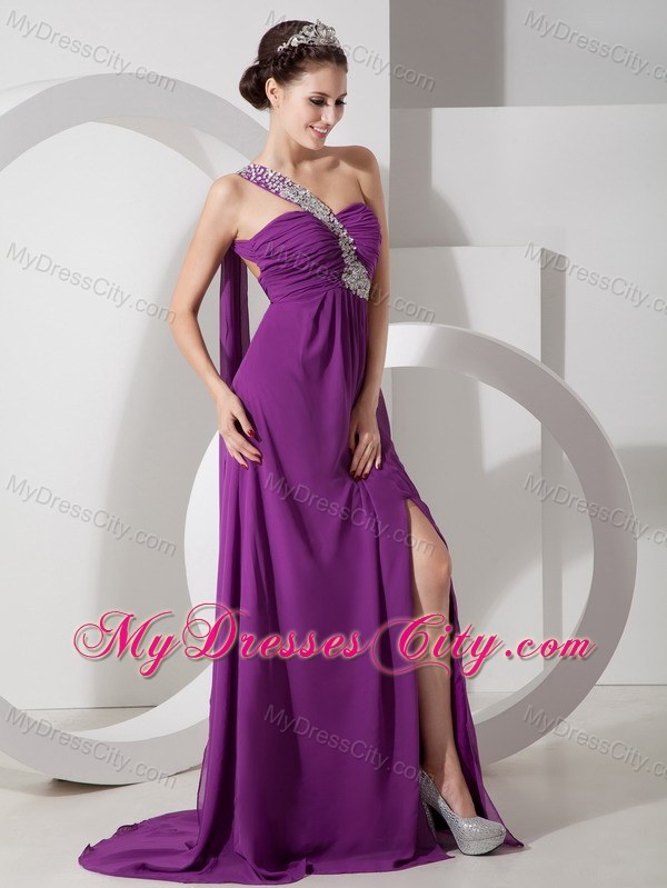 Beading and Ruche One Shoulder Prom Dress with the Back Out