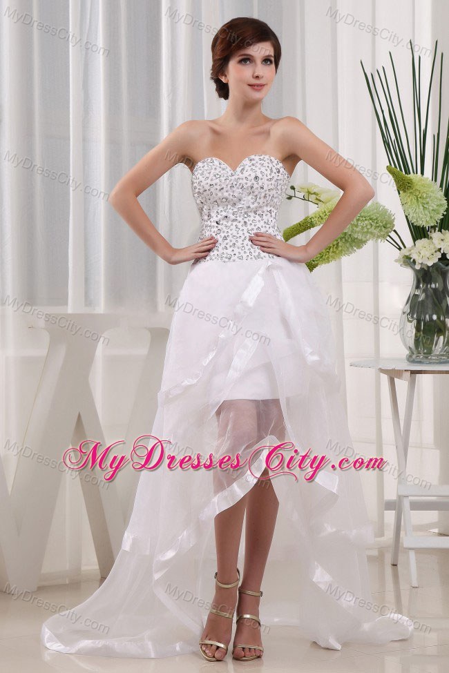 White Sweetheart High-low Prom Gown Beading Decorate