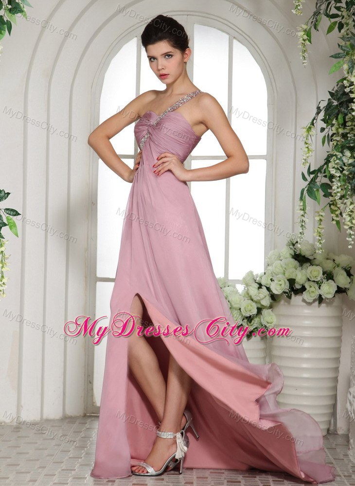 One Shoulder High Slit Lavender 2013 Prom Dress Beaded
