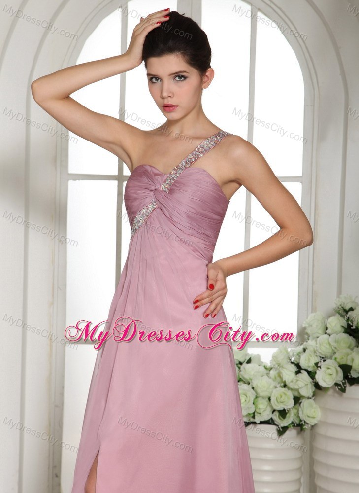 One Shoulder High Slit Lavender 2013 Prom Dress Beaded