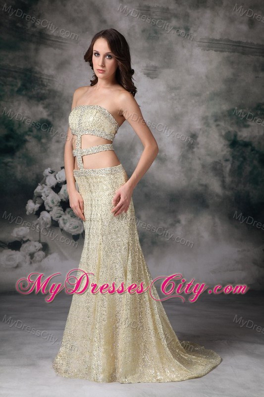 Empire Strapless Sequined Dress for Prom with Stomach Cutout
