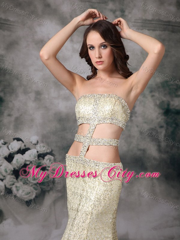 Empire Strapless Sequined Dress for Prom with Stomach Cutout