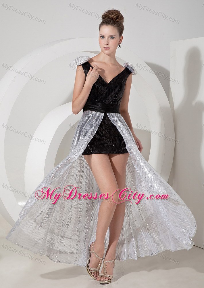 Custom Made Black and Silver Prom Dress with Detachable Sequins