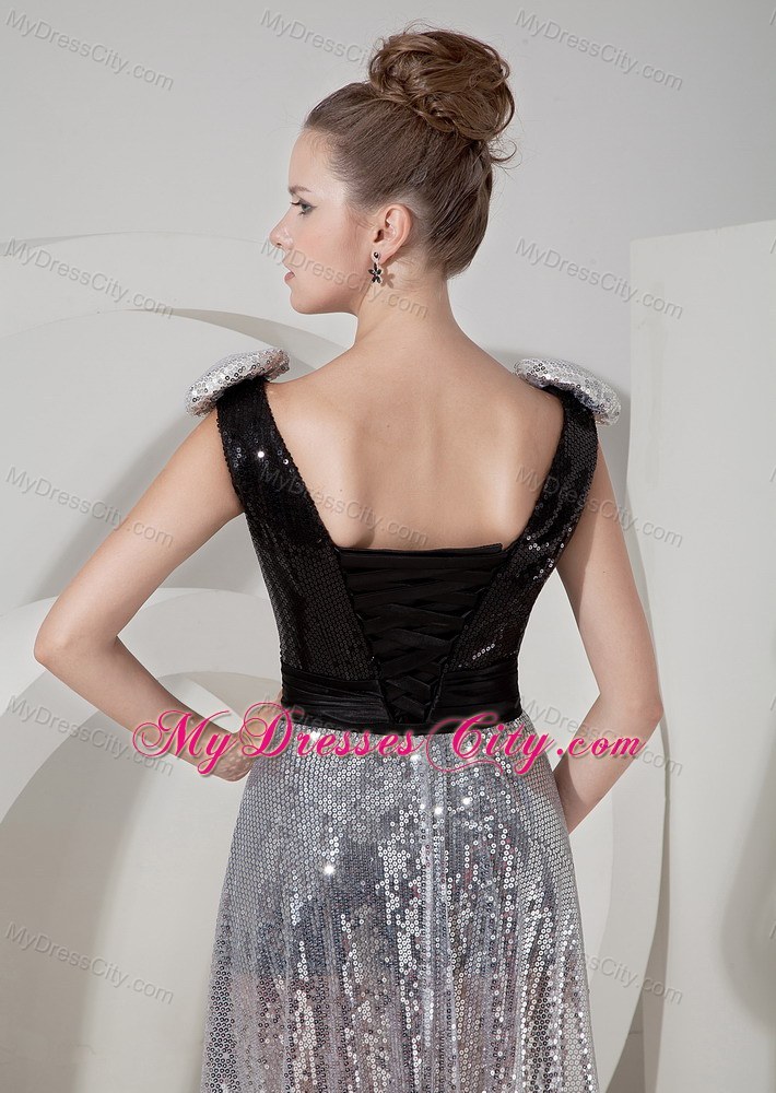 Custom Made Black and Silver Prom Dress with Detachable Sequins