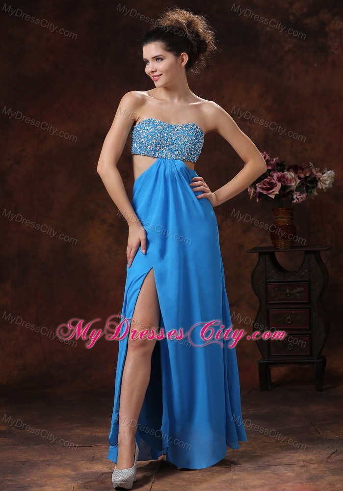 Teal Strapless Beaded Decorate Bust Stylish 2013 Prom Dress