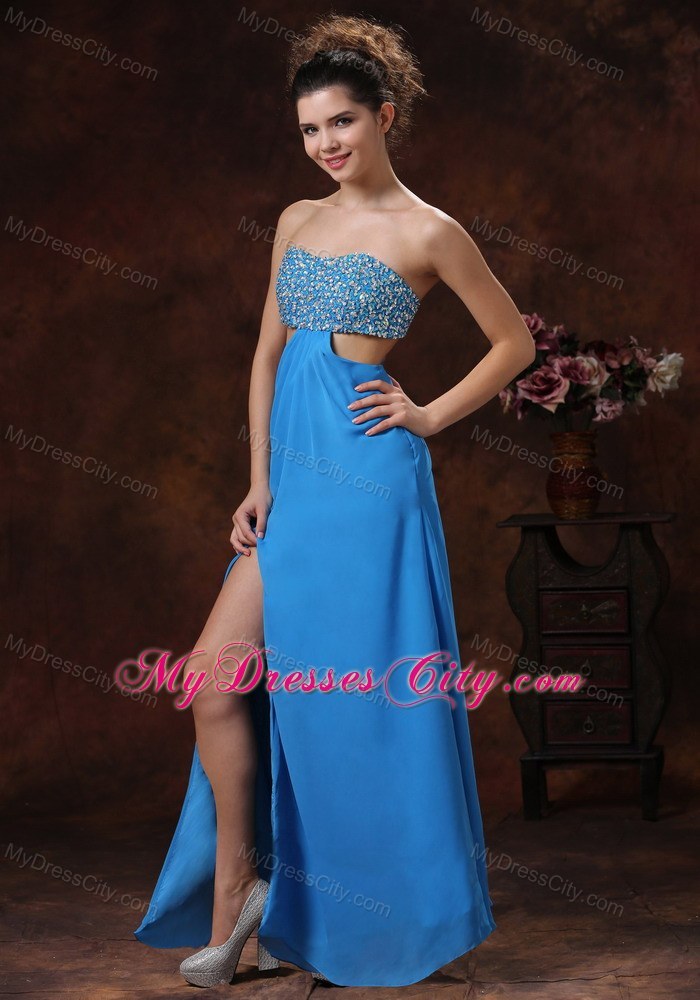 Teal Strapless Beaded Decorate Bust Stylish 2013 Prom Dress