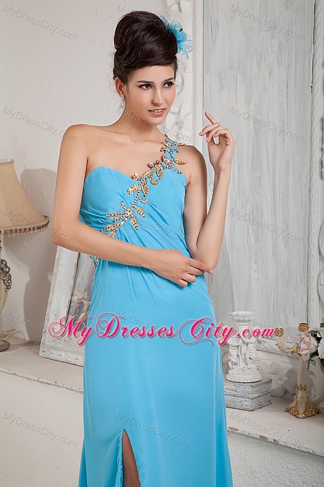 Asymmetrical Blue Chiffon Beaded Prom Dress for Women