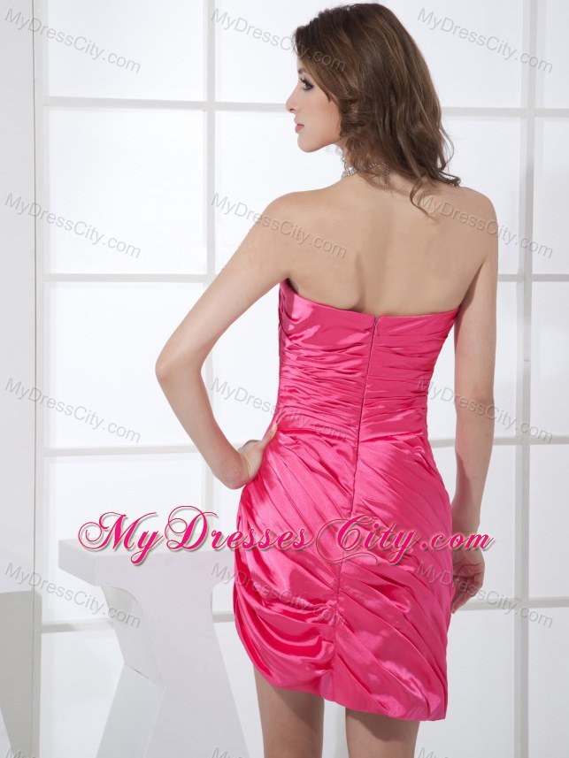 Hot Pink Sweetheart Mini-length Column Ruche 2013 Homecoming Dress