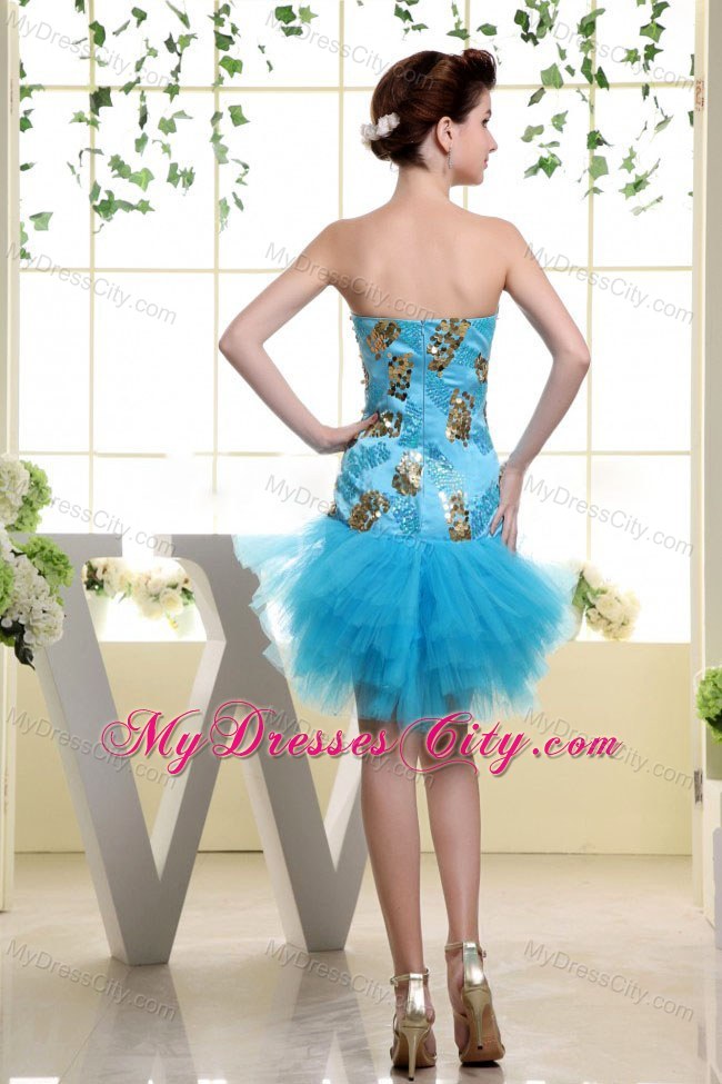 Baby Blue Appliques and Ruffles Mini-length Homecoming Dress