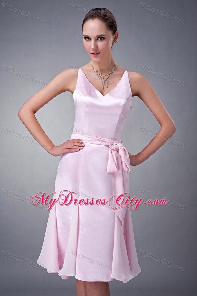 V-neck Straps Short Chiffon Prom Homecoming Dresses with Sash
