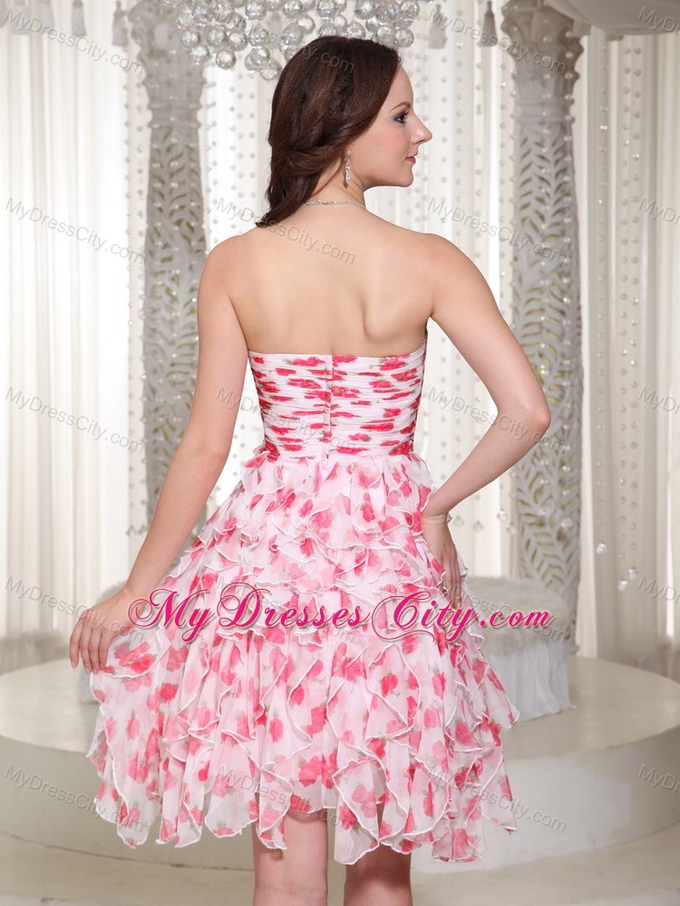 Printing Colorful Layers Beading Ruched Prom Homecoming Dress