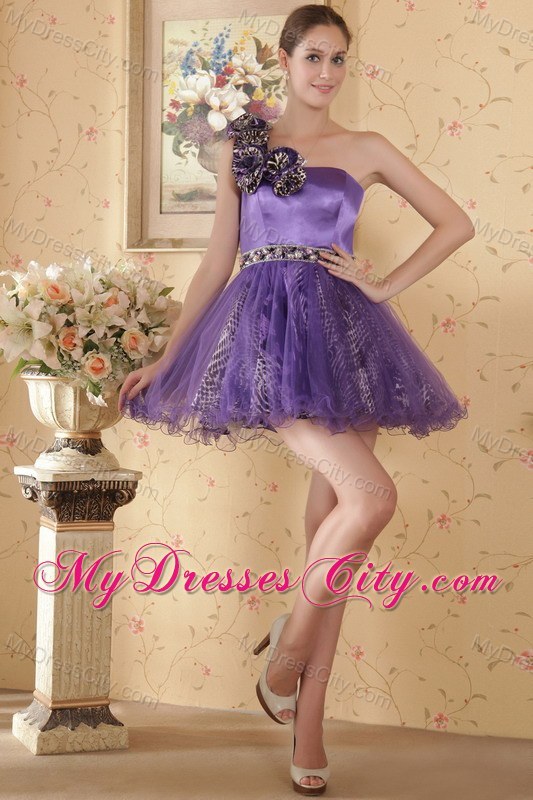 Leopard Hand Flowers Prom Homecoming Dress Purple One Shoulder