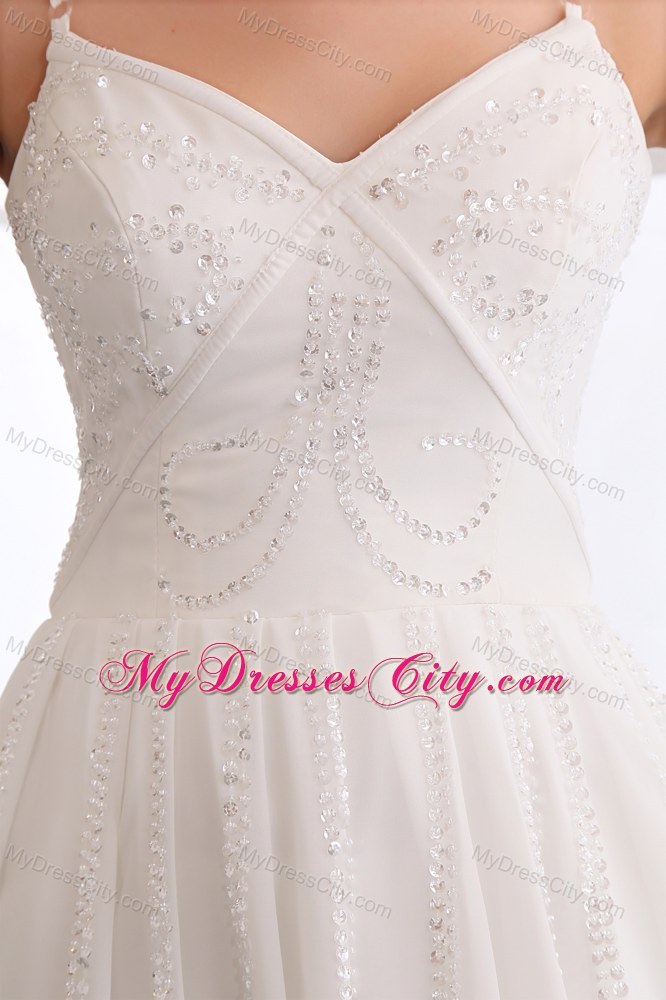 Spaghetti Straps Beaded Chiffon Homecoming Dress with Cool Back
