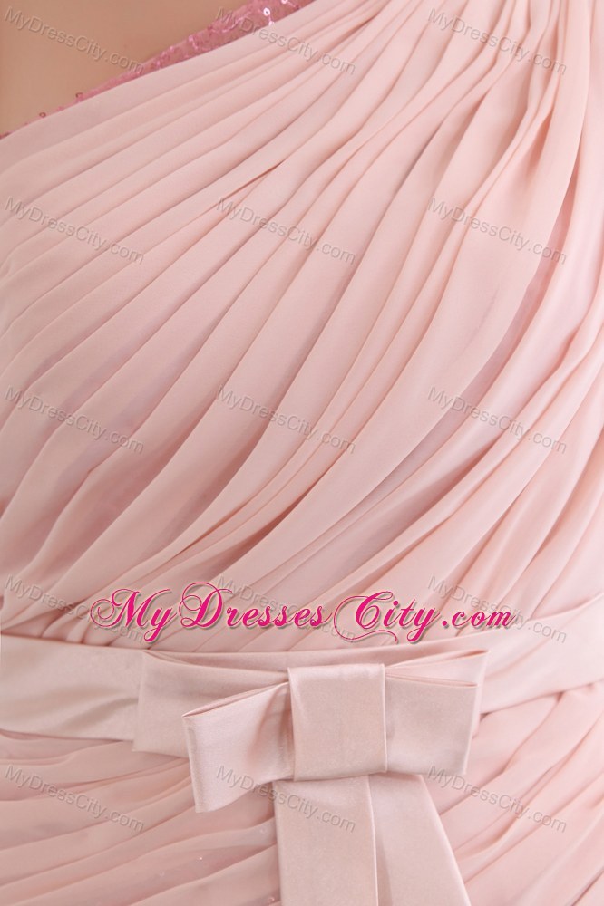 Sequin Baby Pink One Shoulder Homecoming Dress with One Sleeve