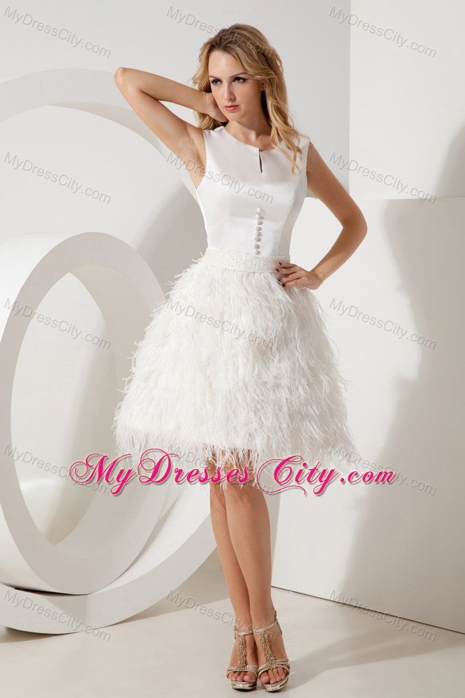 Feather Fabric Scoop Beading Homecoming Dress with Full Back