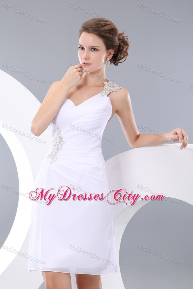 Appliques White One Shoulder Homecoming Dress with the Back Out