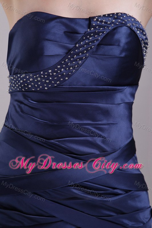 Navy Blue Taffeta Beading Mini-length Homecoming Cocktail Dress