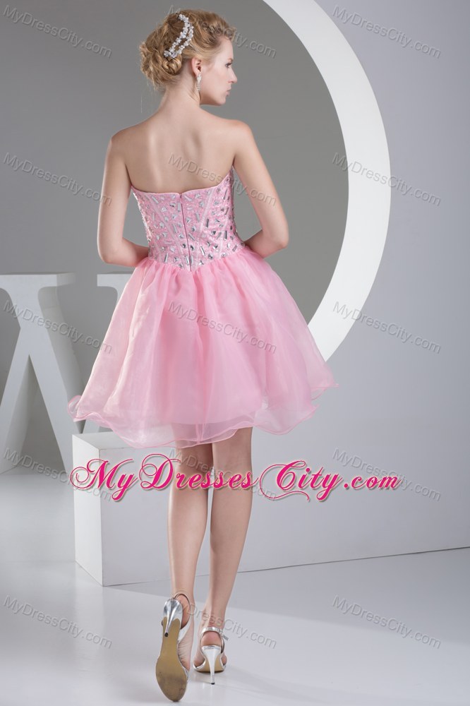 Beading Light Pink Princess Short Organza Prom Homecoming Dress