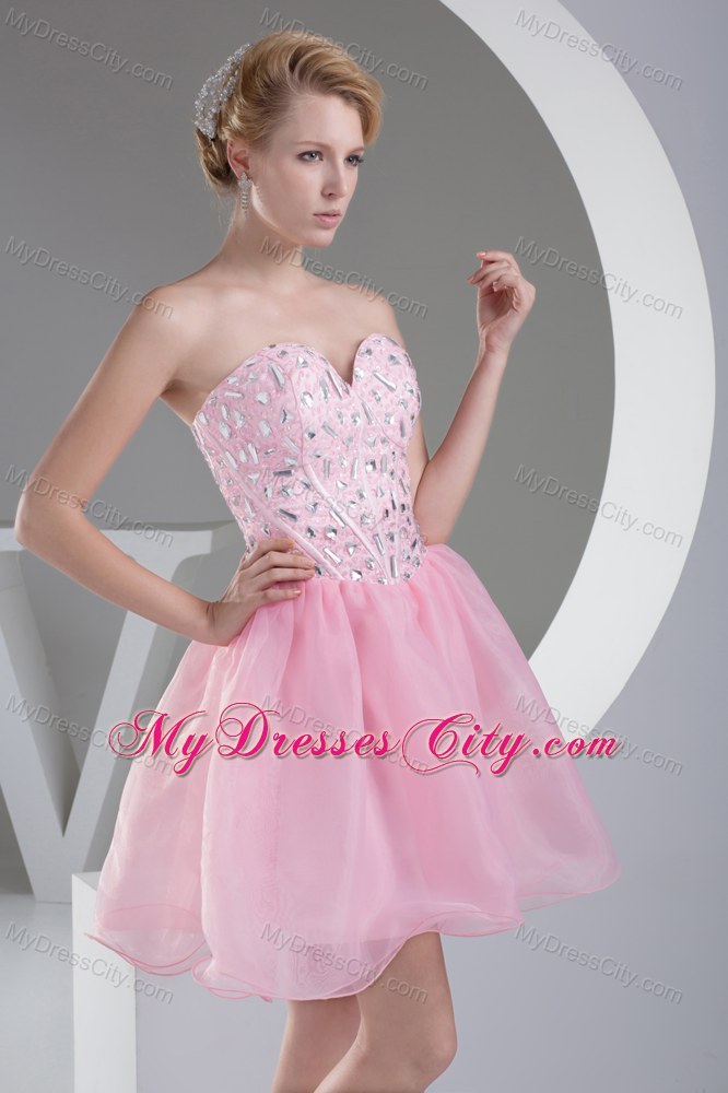 Beading Light Pink Princess Short Organza Prom Dress