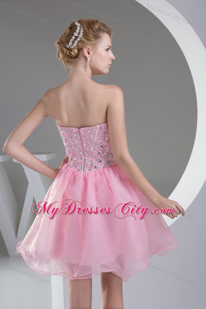 Beading Light Pink Princess Short Organza Prom Dress
