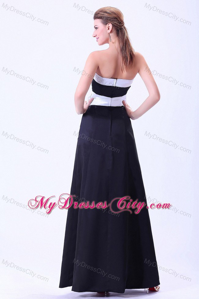 Long Strapless Black and White A-line Bridesmaid Dress