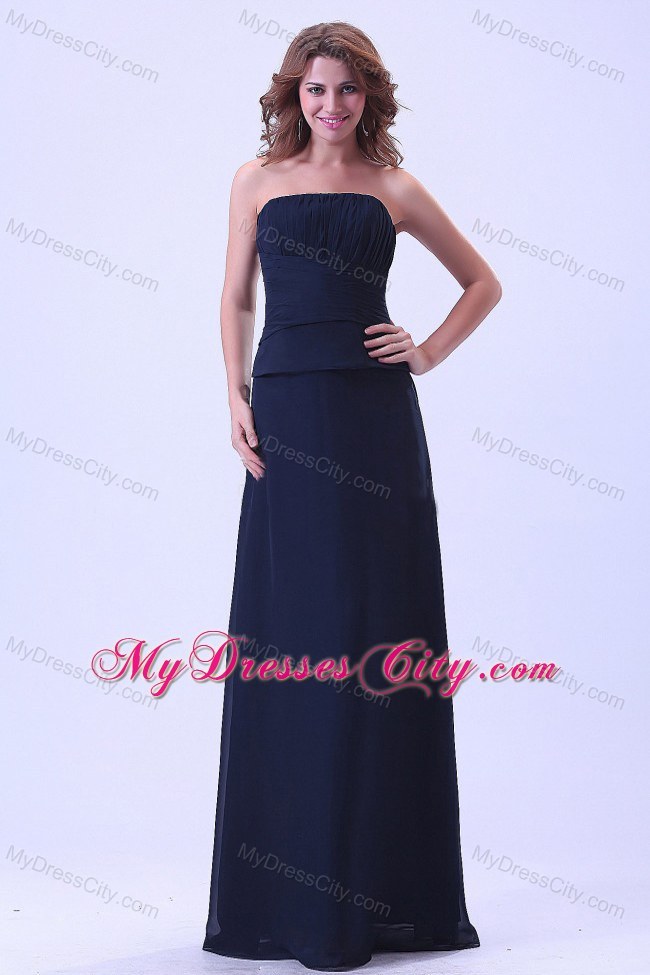 Ruched Strapless Floor-length Navy Blue Bridesmaid Dress