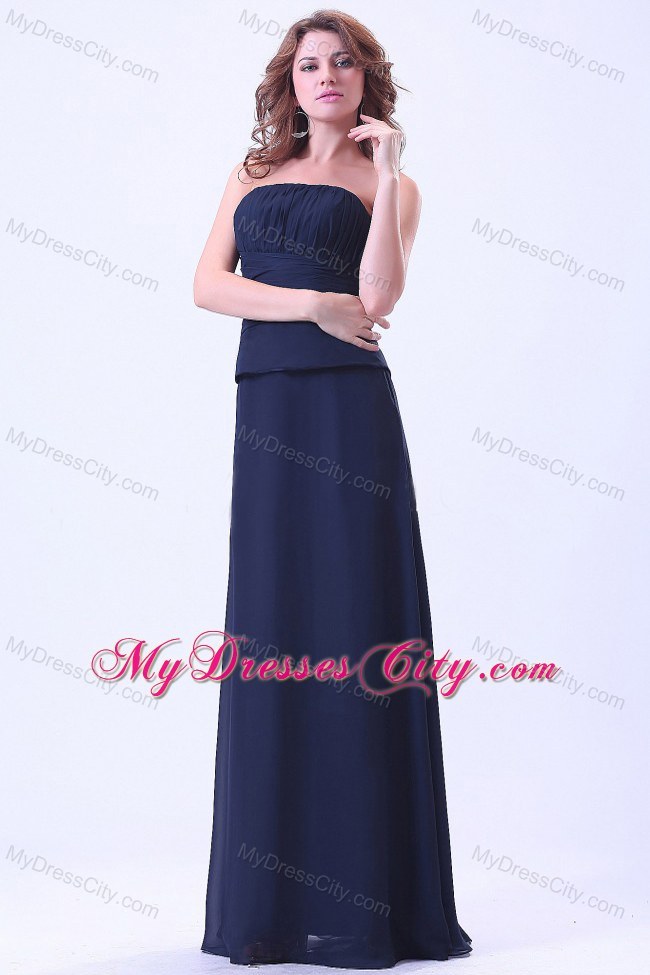Ruched Strapless Floor-length Navy Blue Bridesmaid Dress