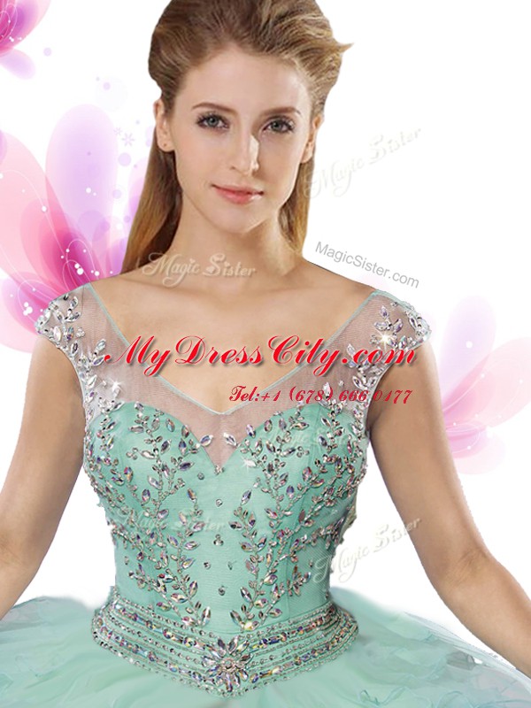 Fancy Floor Length Ball Gowns Cap Sleeves Multi-color 15th Birthday Dress Lace Up