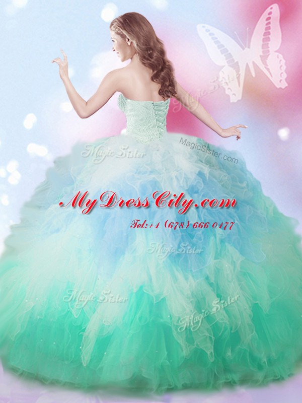 Floor Length Multi-color Quinceanera Dresses Tulle Sleeveless Beading and Ruffles