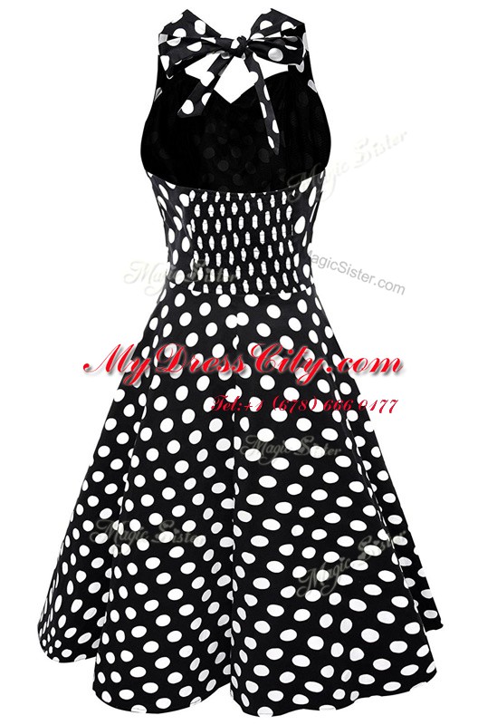 Custom Made Knee Length White And Black Prom Party Dress Scoop Sleeveless Backless