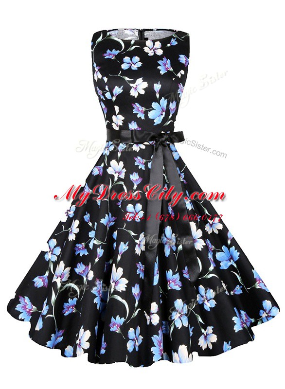 Popular Scoop Sleeveless Zipper Knee Length Sashes ribbons and Pattern