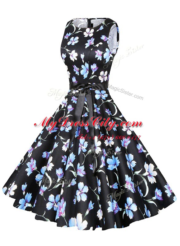 Popular Scoop Sleeveless Zipper Knee Length Sashes ribbons and Pattern