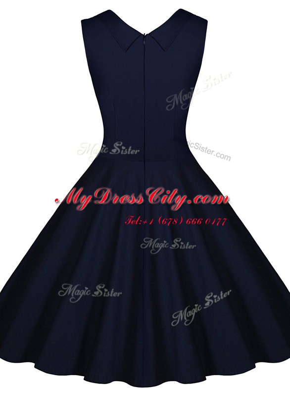 Knee Length Navy Blue Prom Dresses Sweetheart Sleeveless Zipper