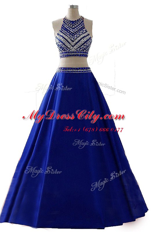 Ideal Scoop Royal Blue Sleeveless Chiffon Zipper Prom Party Dress for Prom and Party