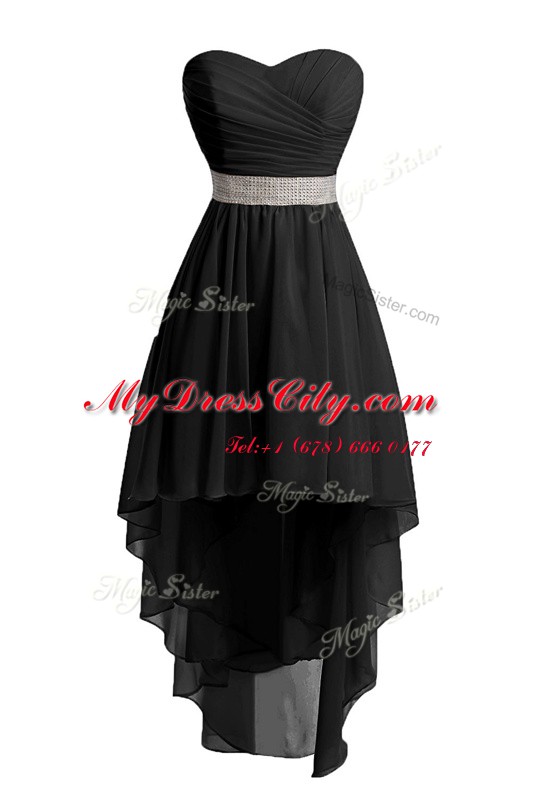 Organza Sweetheart Sleeveless Lace Up Belt Prom Party Dress in Black