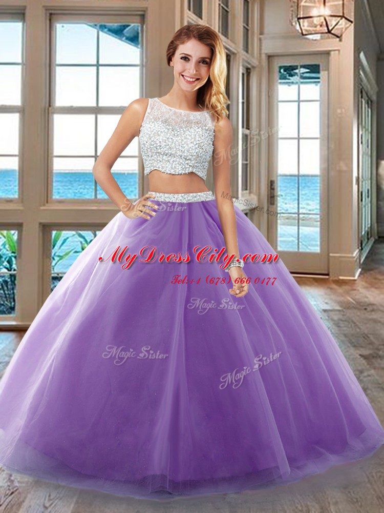 Floor Length Purple 15th Birthday Dress Bateau Sleeveless Side Zipper