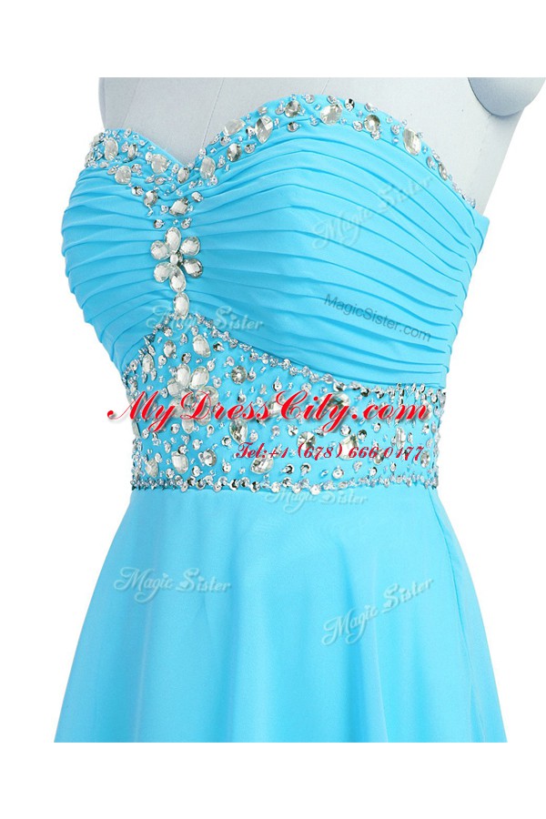 Exquisite Baby Blue Sleeveless Knee Length Beading Lace Up Homecoming Dress