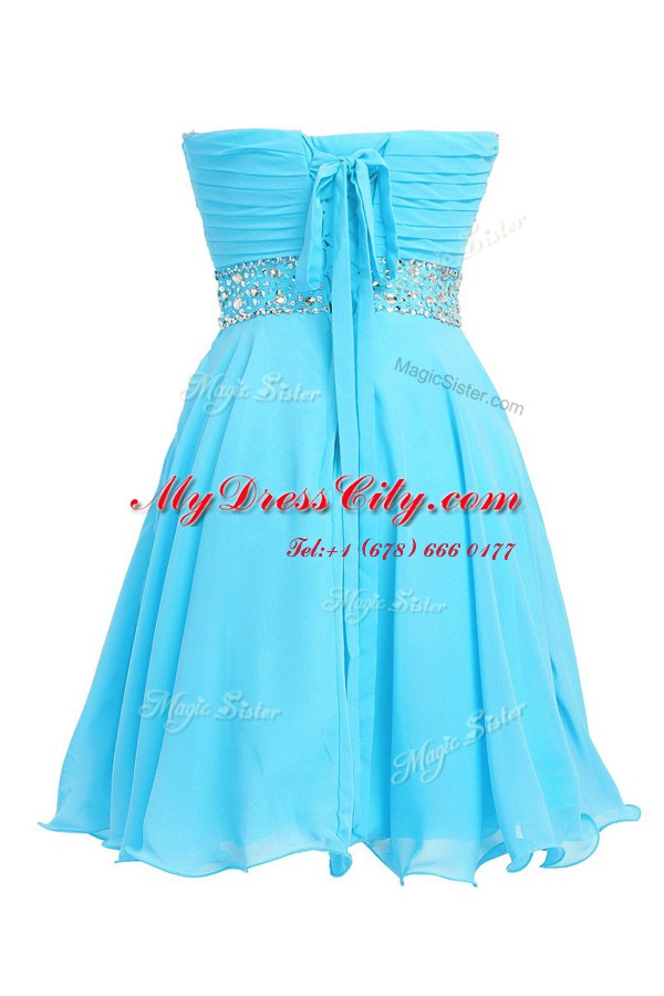 Exquisite Baby Blue Sleeveless Knee Length Beading Lace Up Homecoming Dress