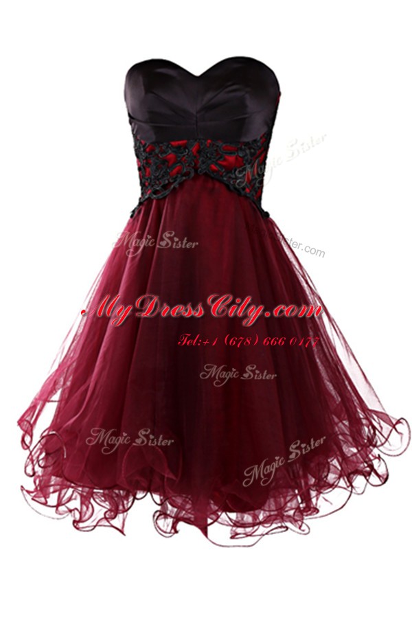 Burgundy A-line Appliques Homecoming Dress Lace Up Organza Sleeveless Mini Length