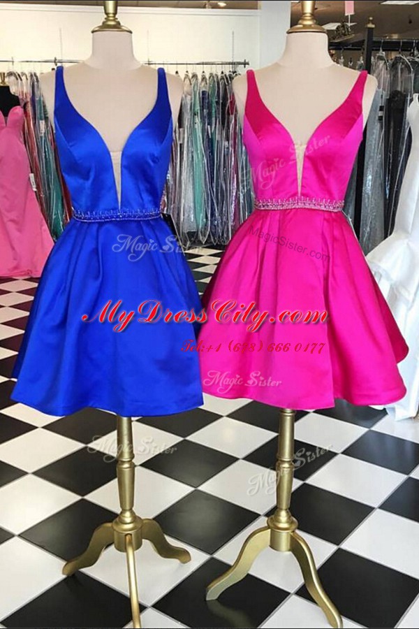 Customized Knee Length A-line Sleeveless Royal Blue Dress for Prom Zipper