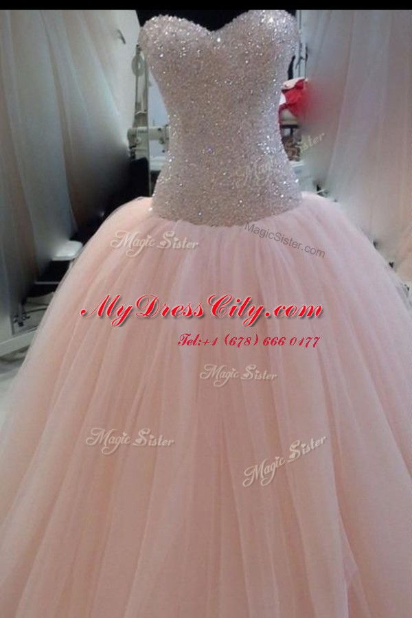 Inexpensive Pink Zipper Prom Party Dress Beading and Sequins and Bowknot Sleeveless Floor Length