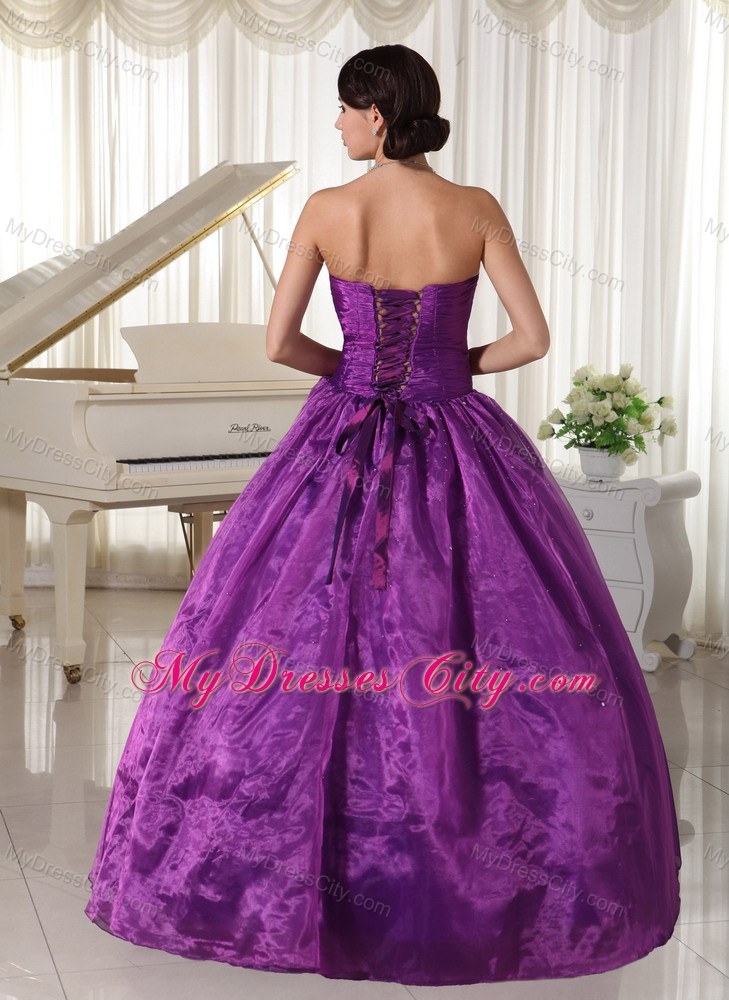Purple Quinceanera Dress for Prom Beaded Decorate Strapless Bodice