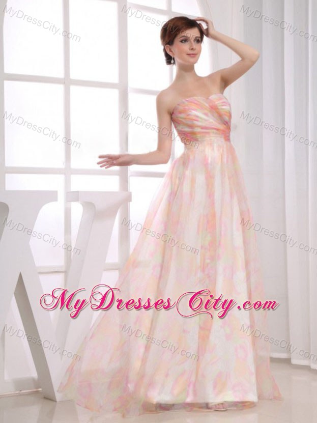 Printing Multi-color A-line Strapless Floor-length Dress for Prom